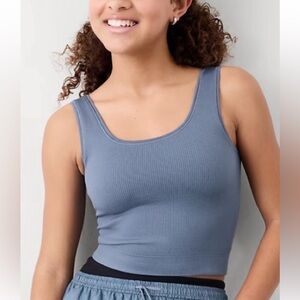 Athleta Girl Rise Above Rib Crop Tank Top Size L (12) Shadow Blue - like new